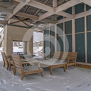 Clear Square Snow covered patio of a clubhouse in Daybreak Utah