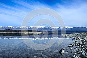 Clear still day at Lake Tekapo, New Zealand