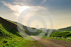 Clear sunny day in the mountains of Transcaucasia, green landscapes