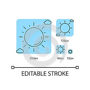Clear sunny sky turquoise linear icons set
