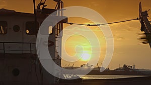 Clear sunset view from stalled ship, Conakry port