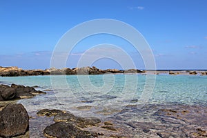 Clear and transparent blue sea water in a lagoon