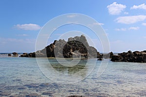 Clear and transparent blue sea water in a lagoon