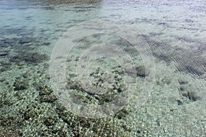 Clear and transparent blue sea water in a lagoon