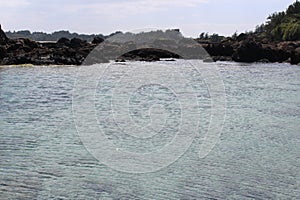 Clear and transparent blue sea water in a lagoon