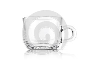 Clear transparent glass cup isolated on white background