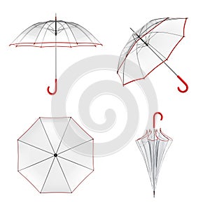 Clear transparent umbrella isolated on white background. 3D illustration .