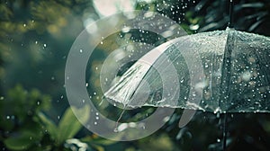 The Clear Umbrella in Rain. AI generated