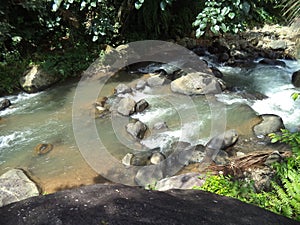 clear and unpolluted river within the mountains photo