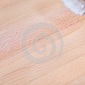 Clear varnish on surface of beech worktop