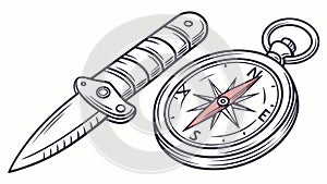 Classic Folding Knife and Compass, Outdoor Navigation Tools, vector design Generative AI