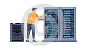 IT Technician Working on Server Racks Vector, vector design Generative AI