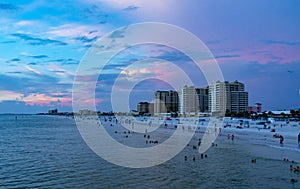 Clear water beach florida skyline at sunsete at sunset. Clearwater