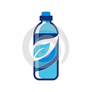 A clear water bottle with a green leaf placed on its surface, A modern interpretation of a water bottle to signify hydration and