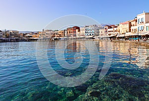 Clear water of Chania habour, Crete, Greece