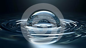 Clear Water drop with circular waves. Close-up. AI generated