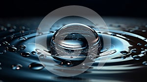 Clear Water drop with circular waves. Close-up. AI generated