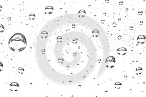 clear water drops on png transparent background, raindrops on window glass isolated on white background, different natural sizes,