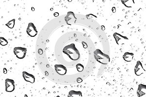 clear water drops on png transparent background, raindrops on window glass isolated on white background, different natural sizes,