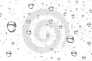 clear water drops on png transparent background, raindrops on window glass isolated on white background, different natural sizes,