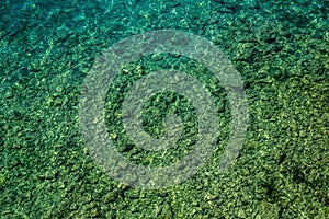 Clear water of Lake Ohrid on a summer day, City of Ohrid, North Macedonia FYROM