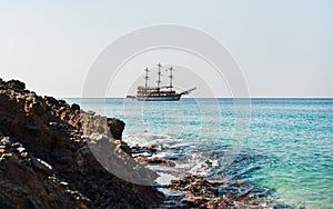 Clear water of Mediterranean sea at Cleopatra beach, Alanya, Turkey