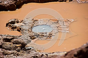 Clear water pond in muddy and rusty water / Volcanic activity in Chile