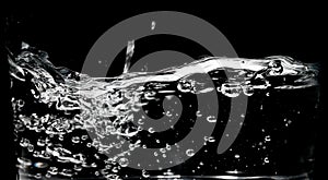 Clear water surface on a black with ripple and bubbles