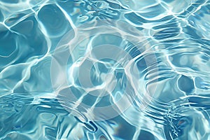 Clear water in swimming pool with ripple in clean aqua liquid. Summer wallpaper blue background and reflection of sunlight on