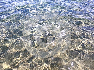 Clear water. underwater background with sandy sea bottom. Beautiful texture of the sea and ocean water