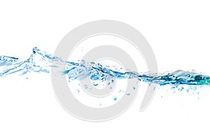 Clear water waves. Water wave  and air bubbles isolated over white background. Blue water wave abstract background isolated on