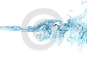 Clear water waves. Water wave  and air bubbles isolated over white background. Blue water wave abstract background isolated on