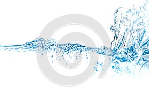 Clear water waves. Water wave  and air bubbles isolated over white background. Blue water wave abstract background isolated on
