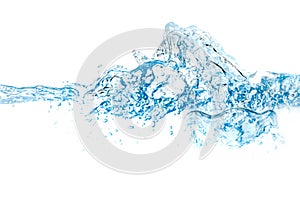 Clear water waves. Water wave  and air bubbles isolated over white background. Blue water wave abstract background isolated on