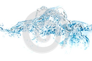 Clear water waves. Water wave  and air bubbles isolated over white background. Blue water wave abstract background isolated on