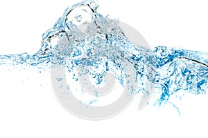 Clear water waves. Water wave  and air bubbles isolated over white background. Blue water wave abstract background isolated on