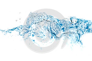 Clear water waves. Water wave  and air bubbles isolated over white background. Blue water wave abstract background isolated on