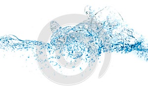 Clear water waves. Water wave  and air bubbles isolated over white background. Blue water wave abstract background isolated on