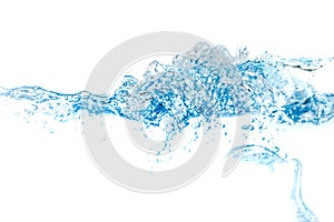 Clear water waves. Water wave  and air bubbles isolated over white background. Blue water wave abstract background isolated on