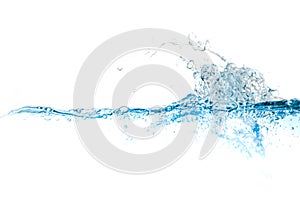 Clear water waves. Water wave  and air bubbles isolated over white background. Blue water wave abstract background isolated on