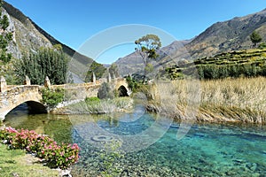 Clear waters of Canete river in Huancaya village, Peru photo