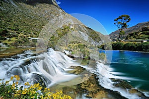 Clear waters of Canete river in Huancaya village, Peru photo