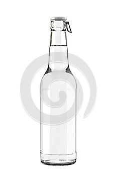 Clear White Glass Beer, Cider or Soda Bottle with Easy Open Ring Pull Cap Isolated on White Background.