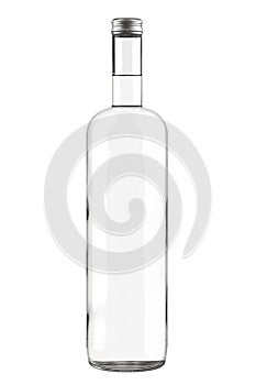 Clear White Glass Bottle of Vodka, Gin, Rum, Tequila, Whiskey, Scotch, Liquor or Wine with Metallic Cap Isolated on White.