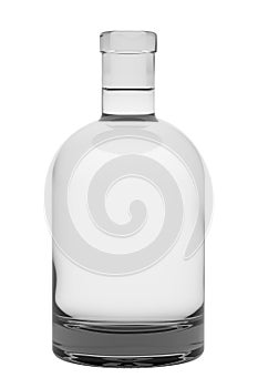 Clear White Glass Whiskey, Vodka, Gin, Rum, Liquor or Tequila Bottle Isolated.