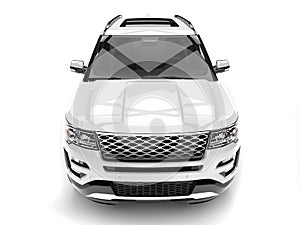 Clear white modern SUV - front view closeup shot