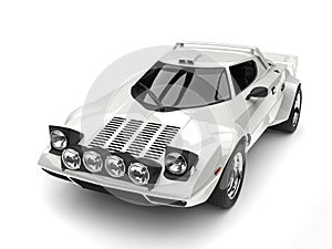 Clear white vintage sports race car - top down front view