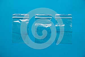 Clear ziplock bags, refrigerator bag on blue background