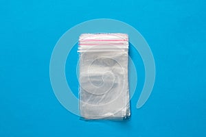 Clear ziplock bags, refrigerator bag on blue background