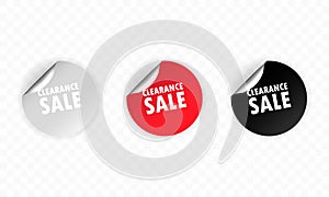 Clearance sale icon. Sticker set. Discount vector. Clearance sale labels set. Black, red and white round circle tags. Sale tags